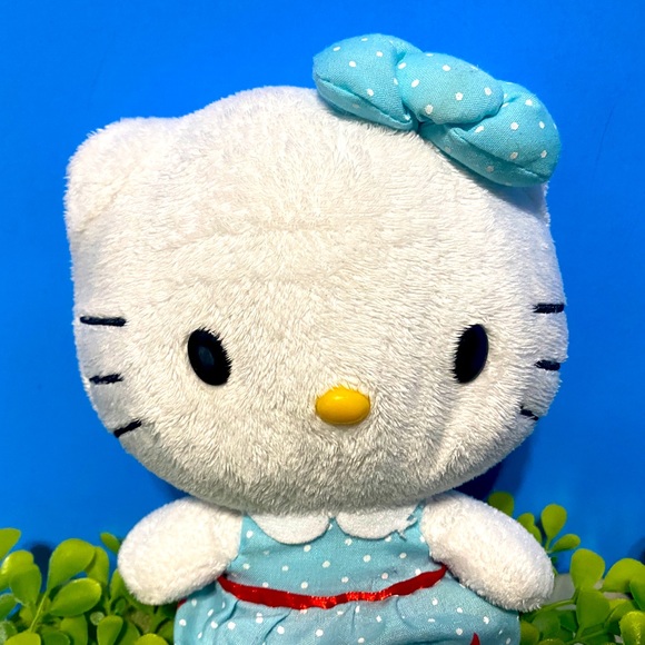 HELLO KITTY VTG 2014 BEANIE PLUSH WEARIG BLUE & RED DRESS w/WHITE POLK-A-DOTS 7” - Picture 4 of 12